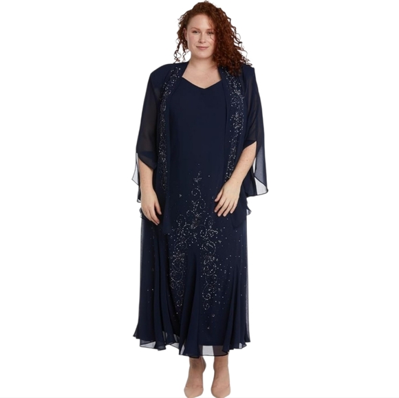 R & M Richards Elegant Navy Blue 2 Piece Dress & Jacket Set‎ NWT Size  18 - Picture 1 of 13